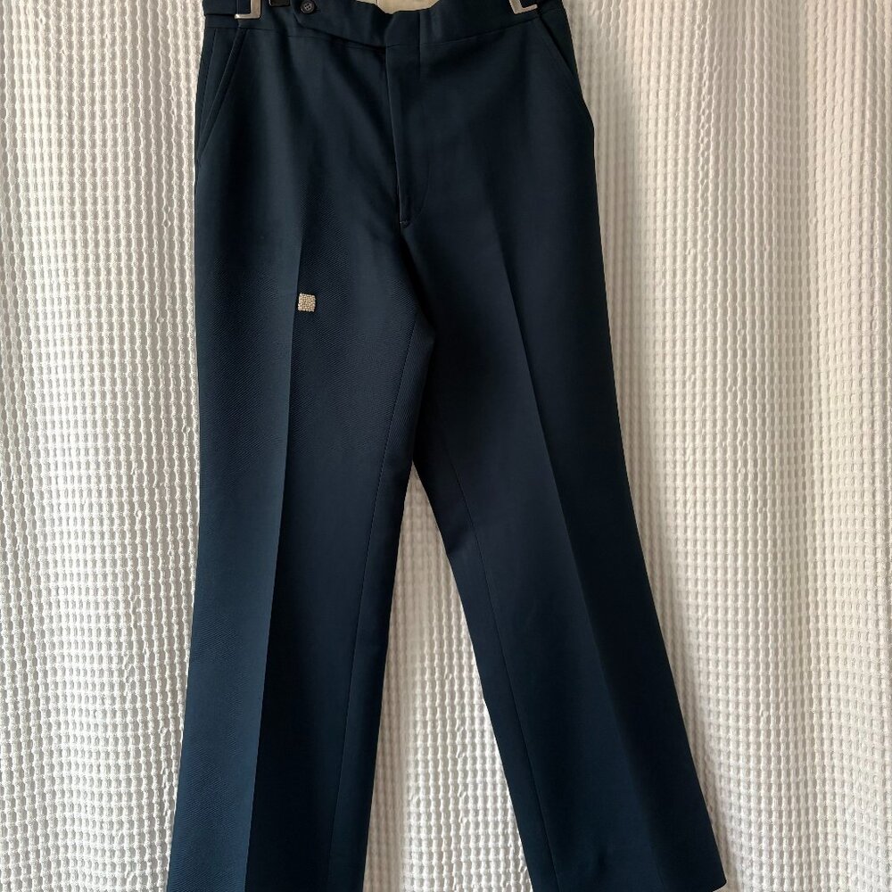 Upcycled visibly mended vintage teal trousers men's 30/30; women's 29"?